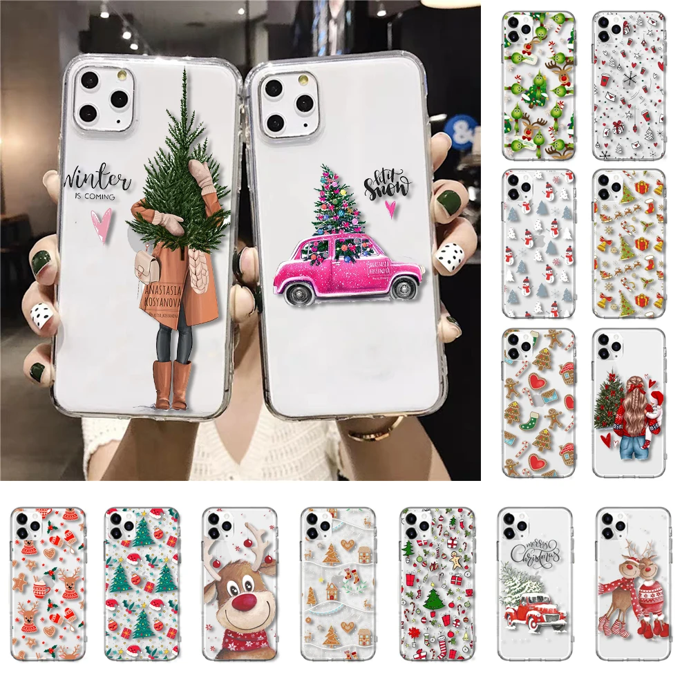 

Christmas Santa Tree Deer Winter Snow Phone Case For iphone 15 14 13 12 11 Pro Max XS XR X 12mini 14 Plus Phone Case Funda