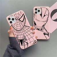 marvel super hero iron man spider man matte candy pink phone case for iphone 13 12 11 pro max mini xs 8 7 6 6s plus x se 2020 xr