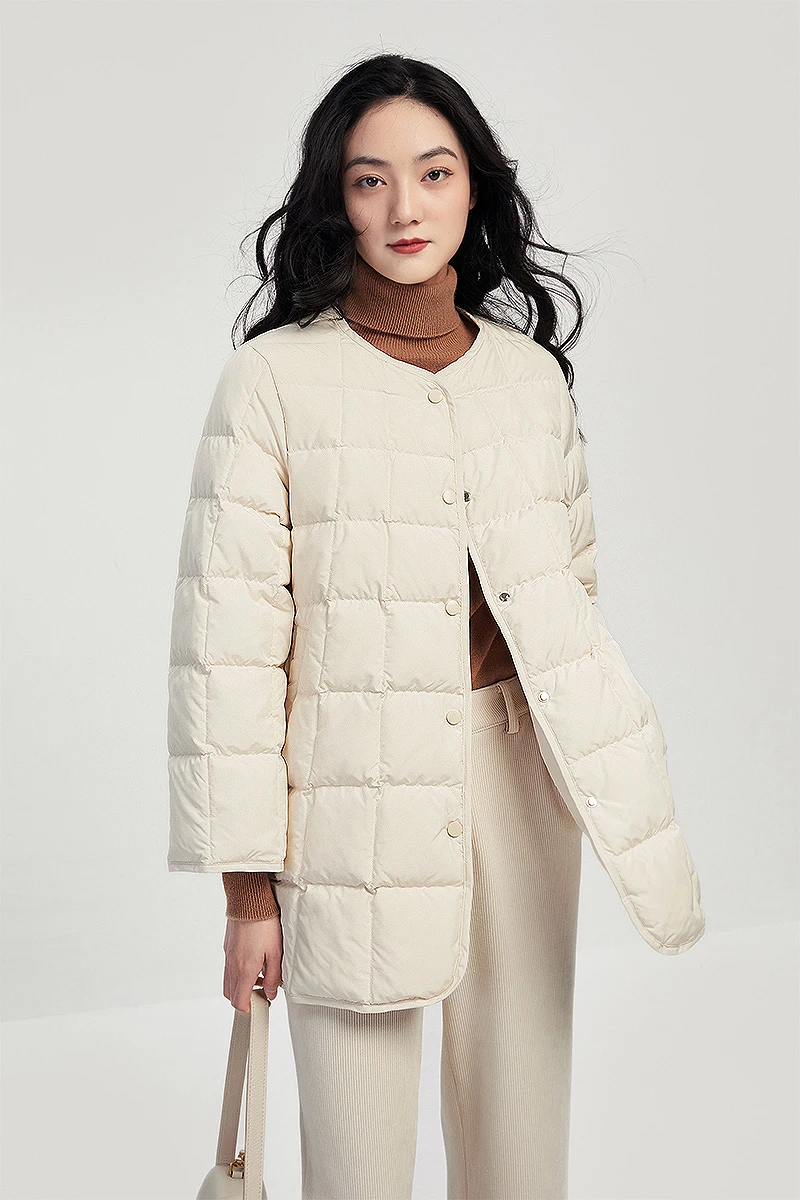 Design Thin 2023 Spring Jackets for Women  90%  White Duck Down  Casaco Feminino Inverno  Covered Button  Pockets  Parkas