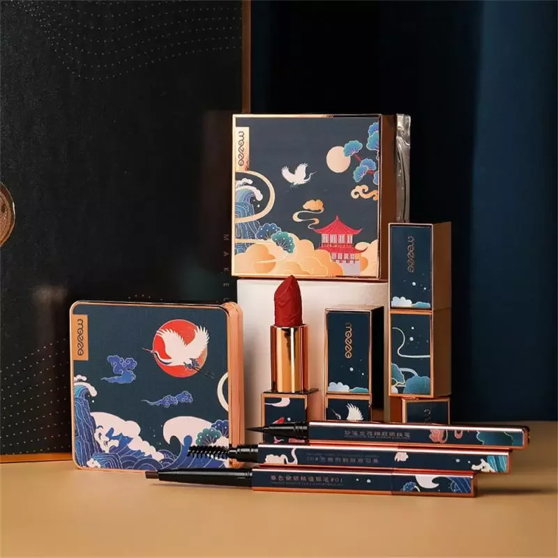

NEW2023 Mezze Afterglow Color Makeup Set High Set Gift Box Chinese Style Carved Lipstick Skin Care Color Makeup Full Set Gift Bo