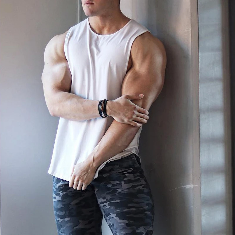 

Новинка 2022, однотонный спортивный жилет для фитнеса, мужские облегающие майки для бега и упражнений, без рукавов, футболка, Мужская свободна...