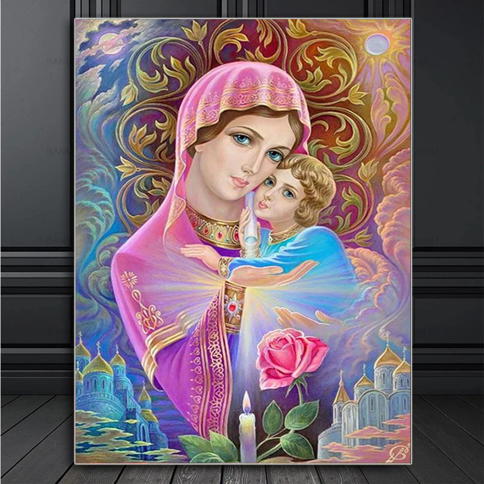 

Алмазная 5D картина «сделай сам», полная вышивка с изображением девы Марии и Иисуса, мозаика 3D, вышивка крестиком, религия, украшение для гост...