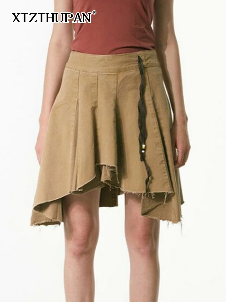 

XIZIHUPAN Asymmetrical Mini Skirt For Women High Waist Patchwork Bowknot Ruched Skirts Female Fashion Vintage Autumn Clothes New