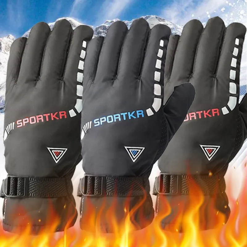 Фото Мужские Водонепроницаемые зимние велосипедные перчатки, ветрозащитные спортивные лыжные перчатки для активного отдыха, велосипеда, скутера, езды на мотоцикле, теплые перчатки №2