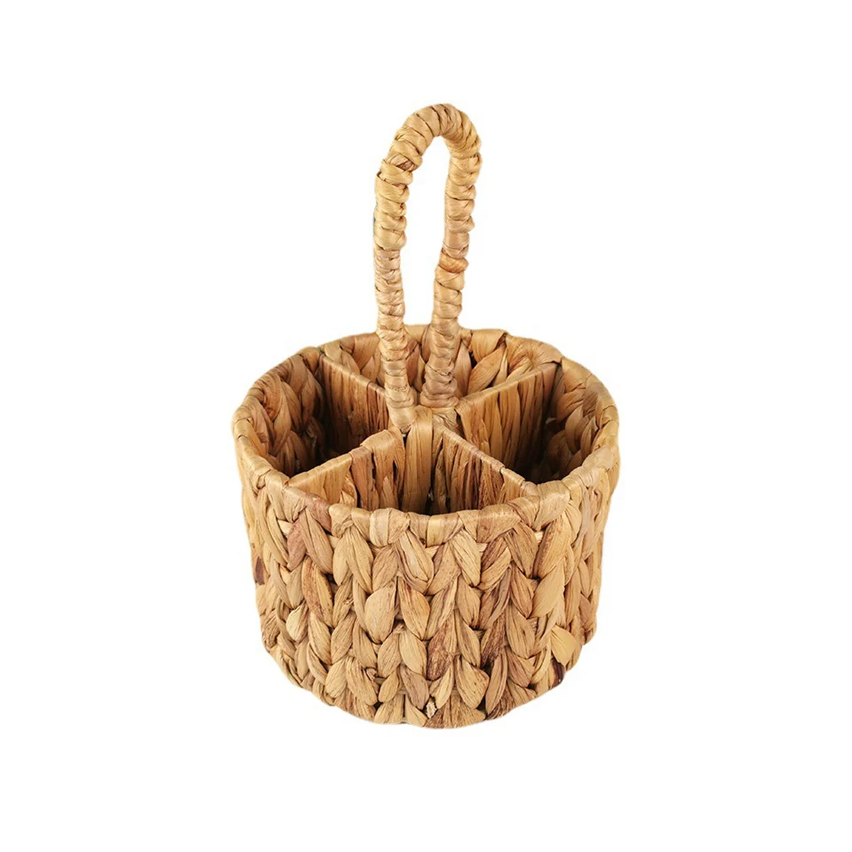 

Utensil Carrier, Flatware Organizer, Hand Woven Water Hyacinth Cutlery Holder for Countertop with Handle