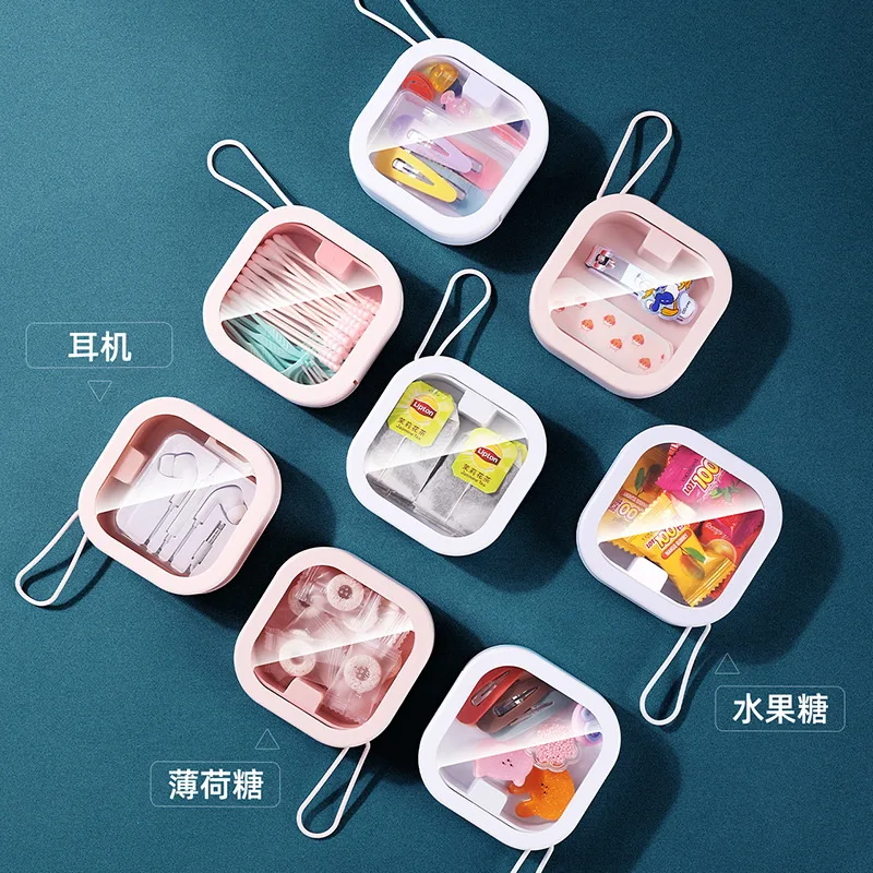 

Portable Travel Transparent Dustproof Finishing Plastic Storage Box Desktop Cosmetic Cotton Children Hairpin Jewelry Storage
