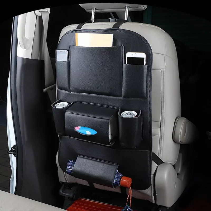 

PU Leather Car Seat Back Organizer Vehicle Storage Bag Phone Cup Tablet Holder Protector for Kids Car Storage Car Accessories
