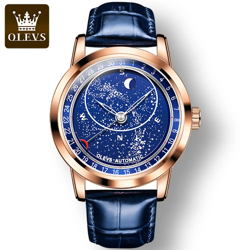 

OLEVS 9923 Genuine Leather Strap Fashion Men Wristwatches Full-automatic Waterproof Automatic Mechanical Watch for Men Luminous