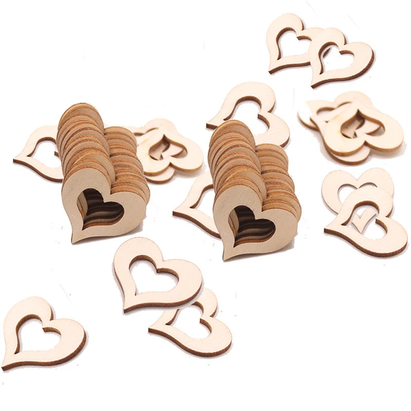 

50PCS Wooden Crafts Creative Carving Heart-Shaped Wood Chips Home Decoration Hollow Love Party Party Handmade Trinkets
