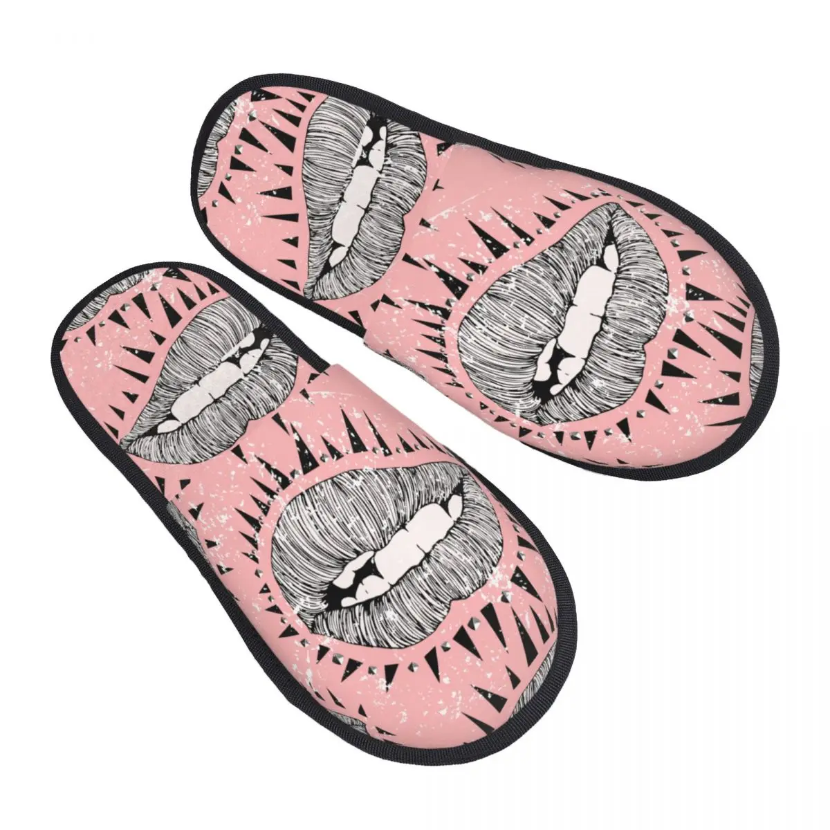 

Indoor Slippers Punk Lips Flyers Posters With Spikes And Studs Plush Slipper Autumn Winter Shoes House Flat Floor for Bedroom