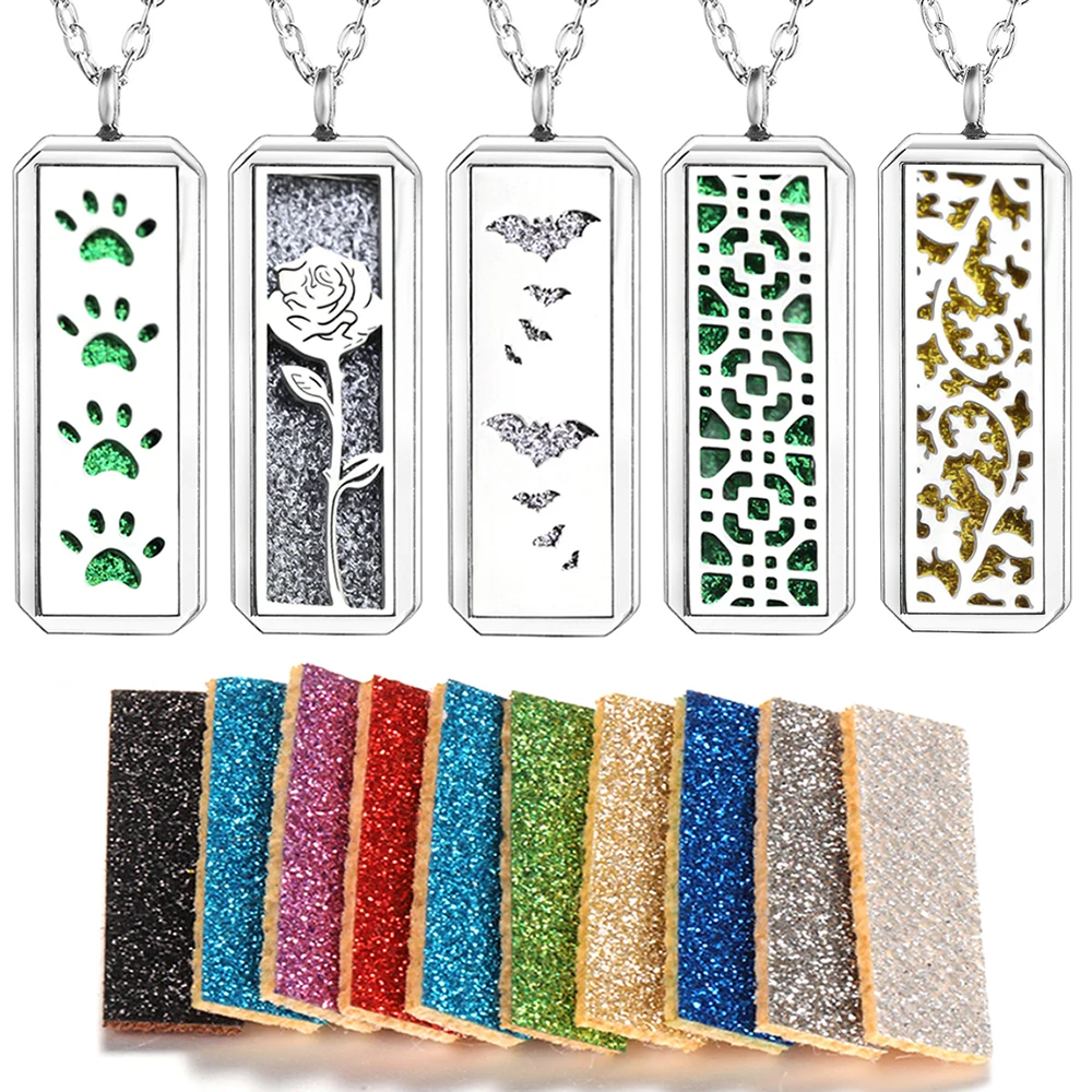 

Rectangle Pendant Stainless Steel Aromatherapy Essential Oil Diffuser Perfume Locket Honeycomb Dog Footprint Necklace Jewelry