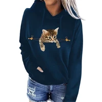 2022 new autumn winter womens cartoon cat 3d print hoodies kangaroo pocket long sleeve casual pullover warm female sweatshirt