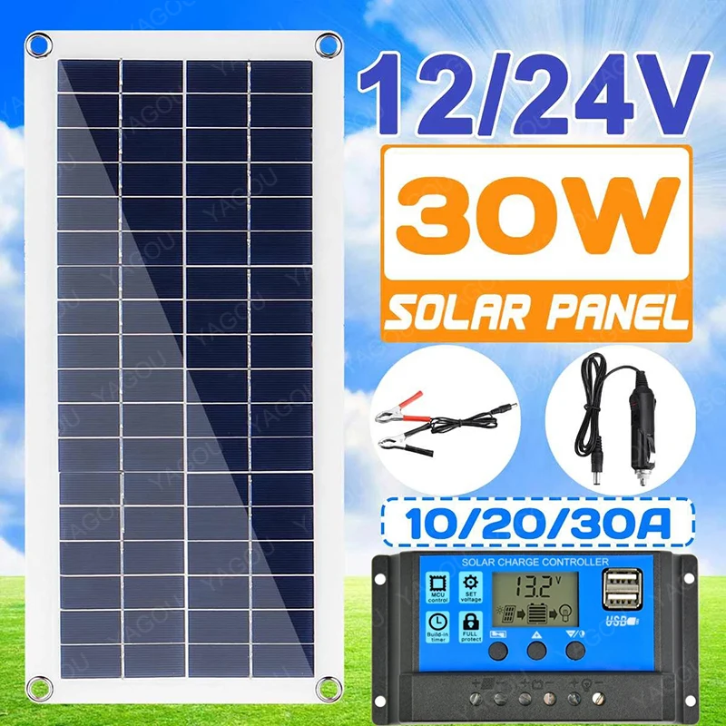 

30W Solar Panel Kit Complete 12V Dual USB With Controller Solar Cells Outdoor Charger for Moblie Phone Battery Car Yacht RV Boat