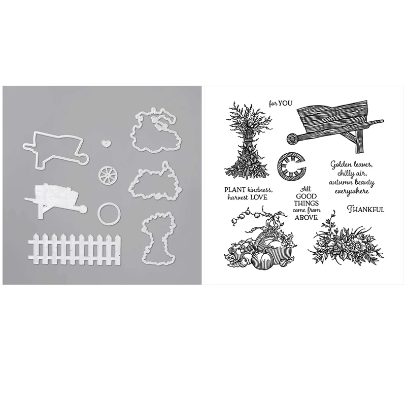 

Набор осенних штампов и координационных штампов, осенняя тачка, набор из 9 штампов для рукоделия, скрапбукинга, изготовления открыток, штамп...