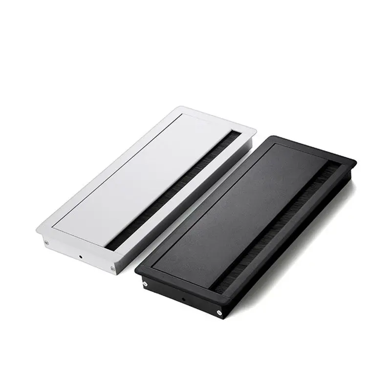 

Aluminum Alloy Desk Grommet Rectangle Desk Cord Wire Cable Hole Cover Grommet With Brush For Home Bank Computer Table Organizer