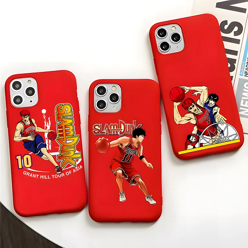 

Anime SLAMDUNK Phone Case Red for IPhone 11 12 Pro Max Mini Soft Candy Cover XR XS X 6 6S 7 8 Plus Cases Luxury Cover