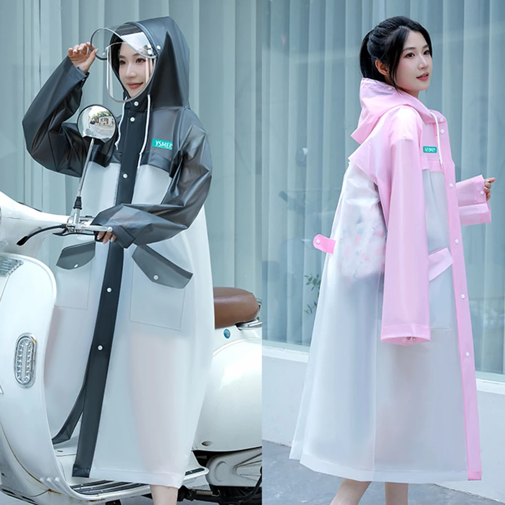 

2023 New Patchwork Color Rain Poncho Transparent Big Brim Adult Long Raincoat Outdoor Hiking Travel Fishing Climbing Thickened