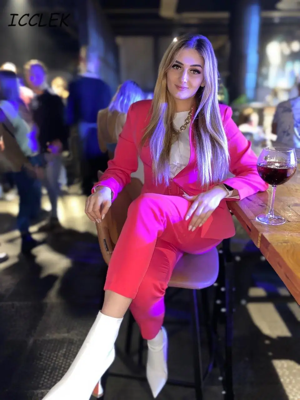 

Women's Pant With Belt Pant Pink High Waist Pansuit Female Solid Office Ladies Blazer Trousers SuiT Purple Casual Streetwear