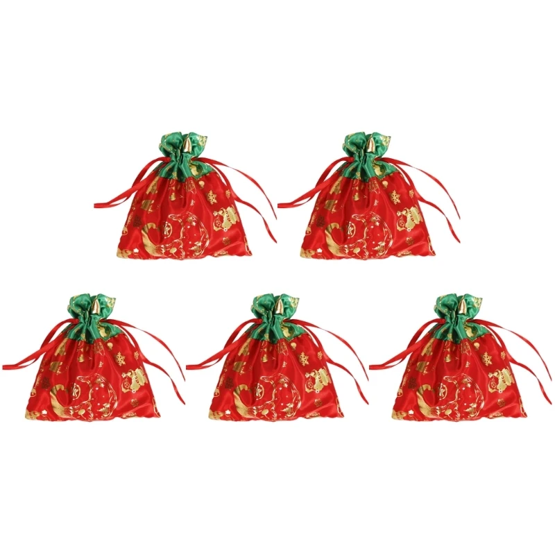 

5x Drawstring Christmas Cookie Gift Bag Treat Bags For Gift Giving Christmas Party Favor Bakery Bags Candy Bags