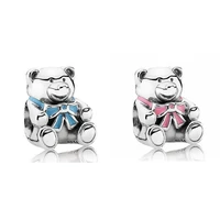 authentic 925 sterling silver moments pink blue enamel baby boy girl bow bear charm fit pandora bracelet necklace jewelry