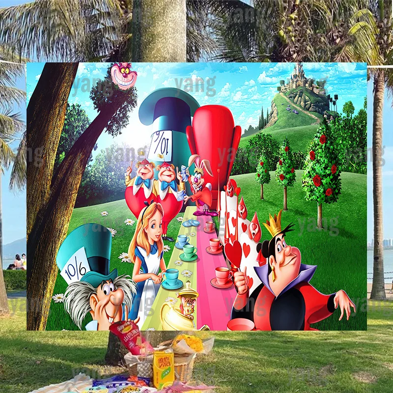 

Cartoon Outdoor Happy The Elves Dinner Party Disney Girl Princess Backdrop Decoration Alice In Wonderland Backgrounds Banner
