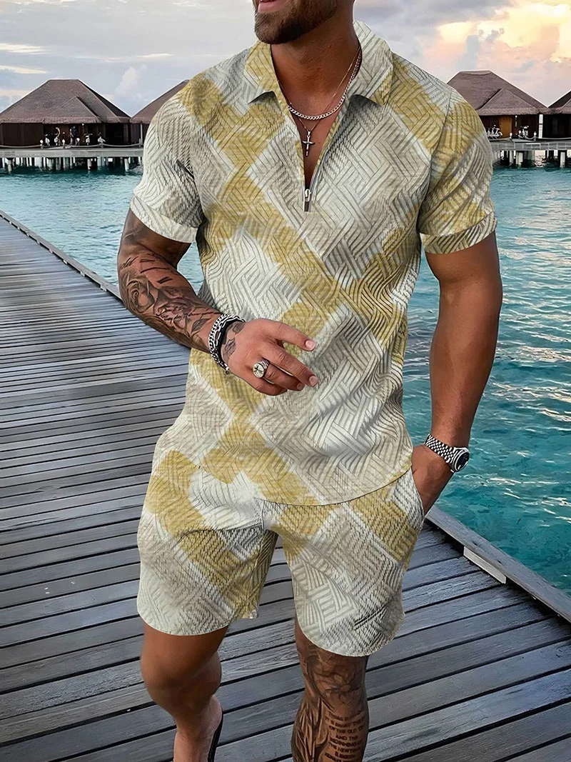 New Men's Sports Suit Summer Casual Short Sleeve 3D Printed Polo Shirt And Shorts Suit Two-piece Men's Clothing Oversized Loose