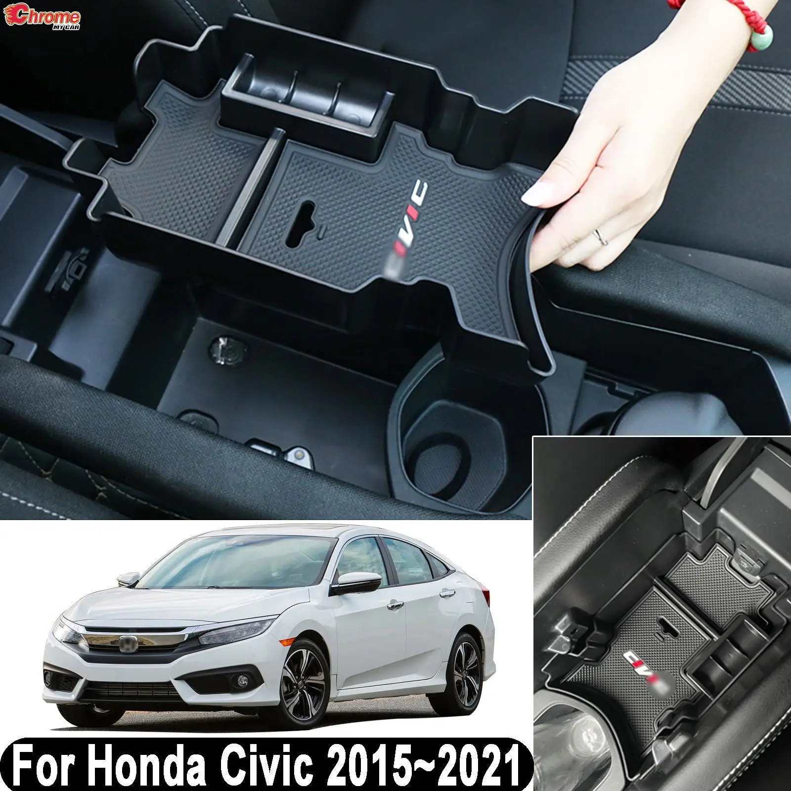 

Car Central Armrest Storage Box For Honda Civic 10th Gen 2016 - 2021 Center Console Arm Rest Tray Holder Case Pallet Container