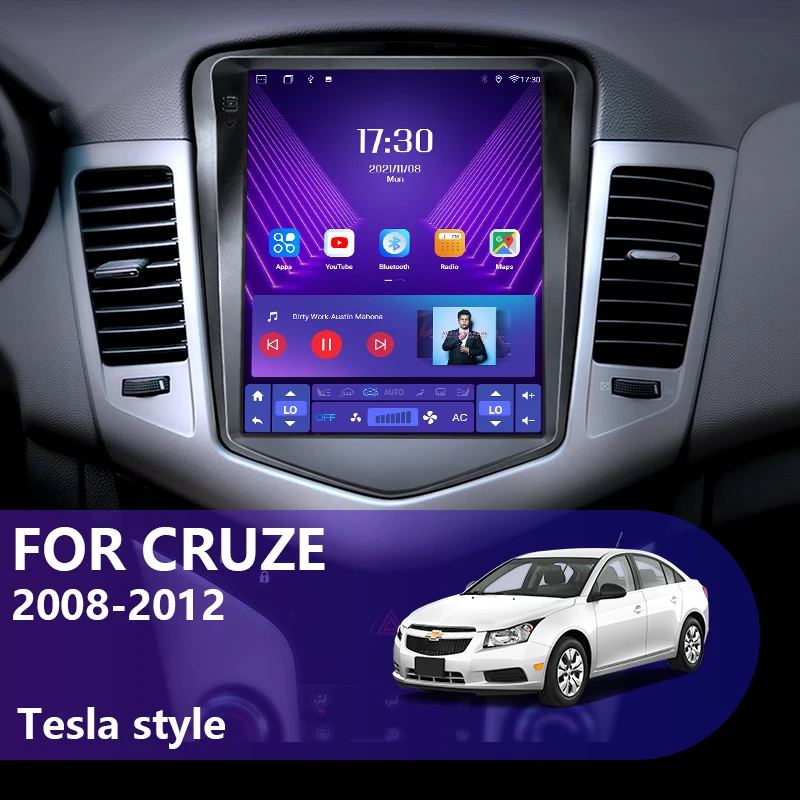 $94.69 For Tesla Style 2 Din Android 10 Car Radio for Chevrolet Cruze J300 2008 - 2012 Multimedia Video Player GPS Stereo Carplay DSP