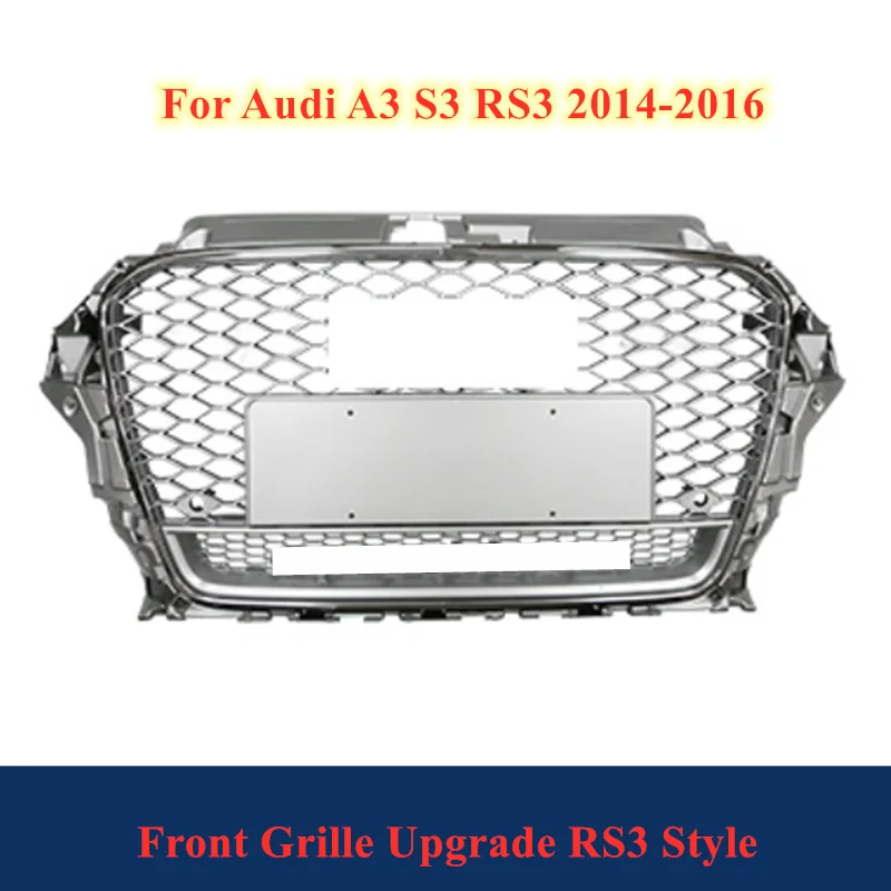 

Серебряная решетка для переднего бампера с Сотами для Audi A3 S3 2014 2015 2016, обновленный стиль RS3, автозапчасти, гоночный гриль