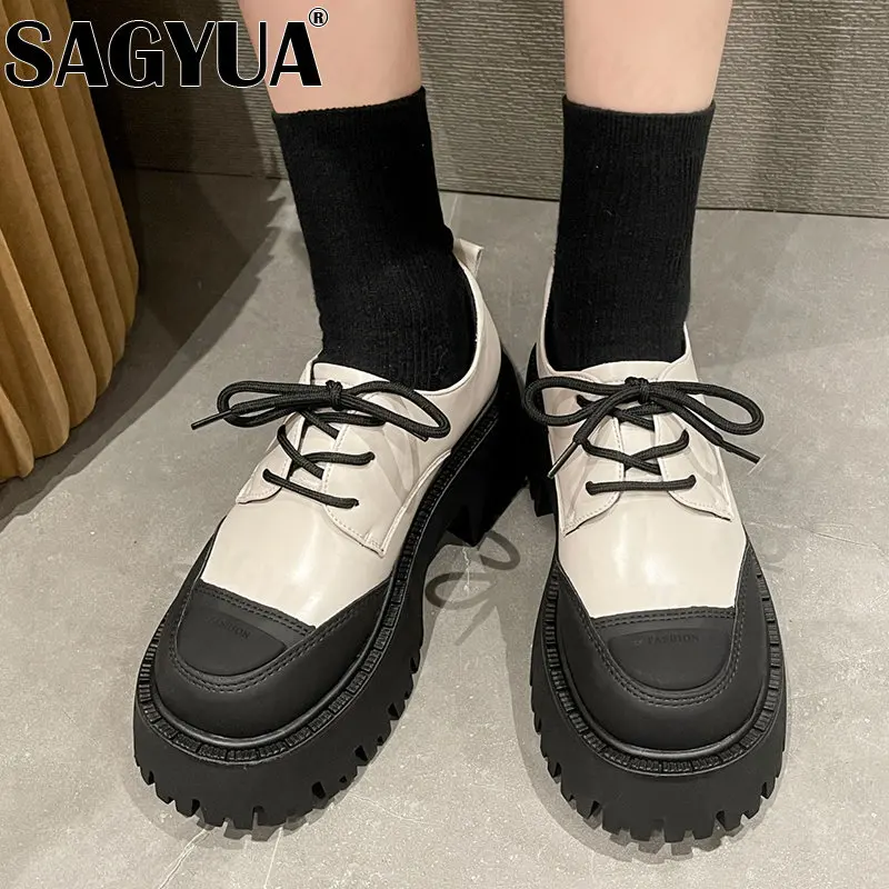 

Женские нескользящие туфли на платформе, повседневные толстые туфли на массивном каблуке, с перекрестной шнуровкой, модель 2023 на весну