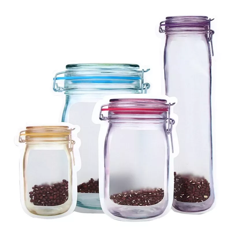 

2022 Mason Jar Bottles Bags Nuts Candy Cookies Bag Waterproof Seal Fresh Food Storage Bag Snacks Sandwich Zip Lock Bag