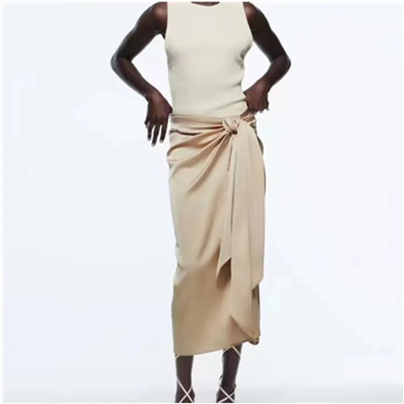 

Женская винтажная юбка миди с завышенной талией и разрезом спереди