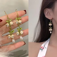 french vintage white color flowers tassel charm piercing stud earring for women girls hanging dangle jewelry pendant accessories