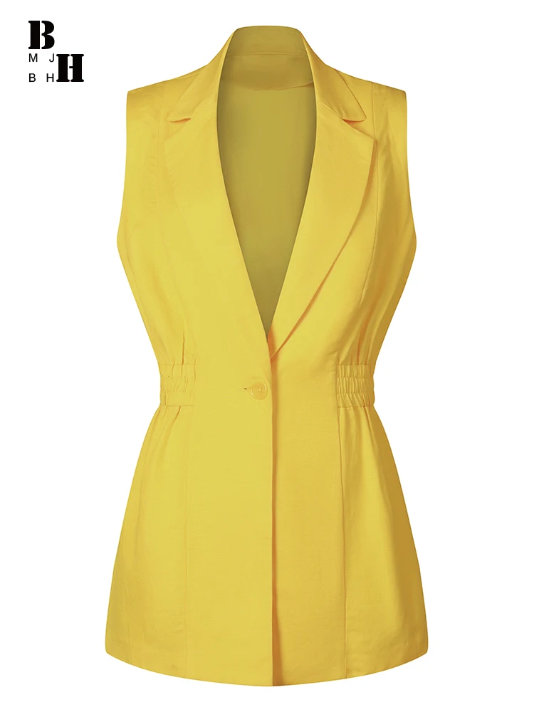 Деловой желтый стиль женские топы из хлопка и льна официальный простой офисный