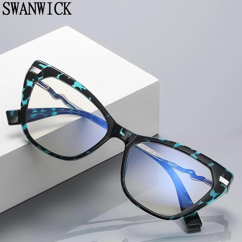 

Модные женские очки Swanwick кошачий глаз с защитой от синего света женские очки tr90 аксессуары прозрачные линзы Винтажный стиль черный красный