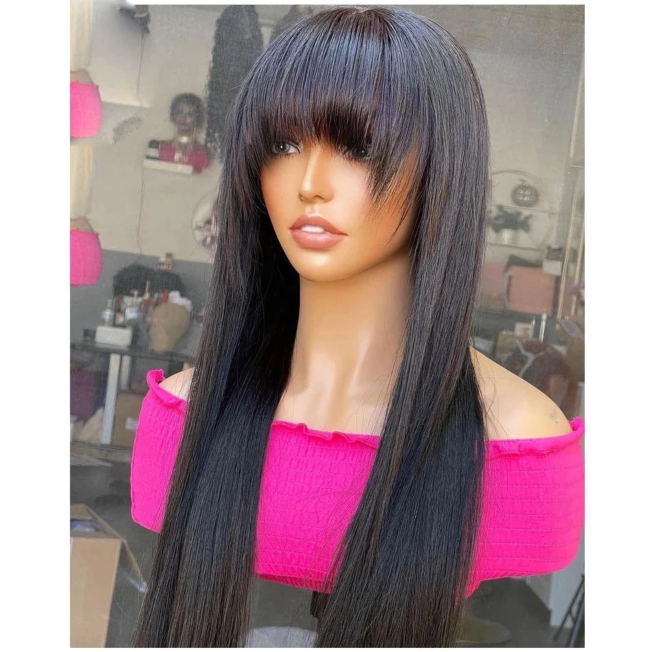 

Straight Soft Wig With Bangs Fringe 360 Frontal Human Hair Women Wig Remy Hair Glueless Transprent 13x6 Lace Front Natural hair