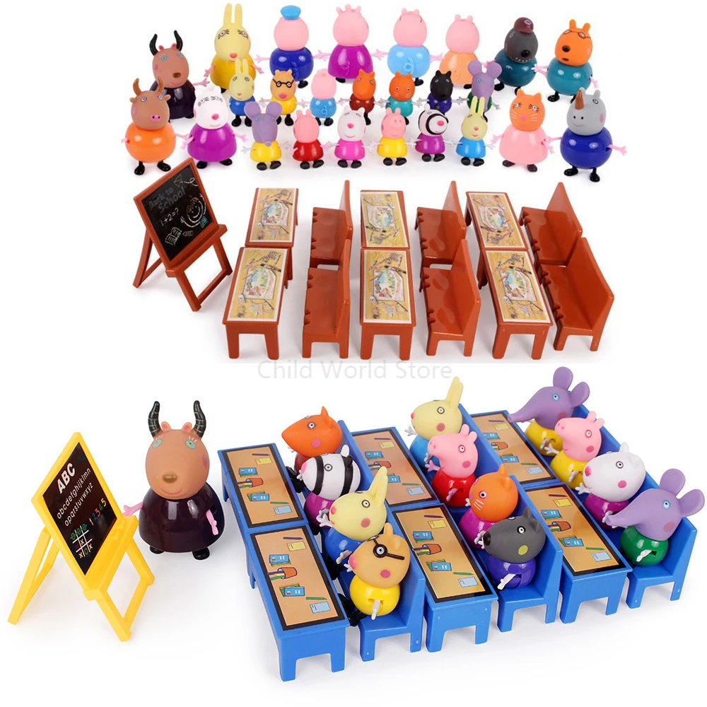 

Peppa Pig Toys Class George Family Mom Grandma Friends Action Figures Set Anime Birthday Cake Decoration Toys for Children Gift