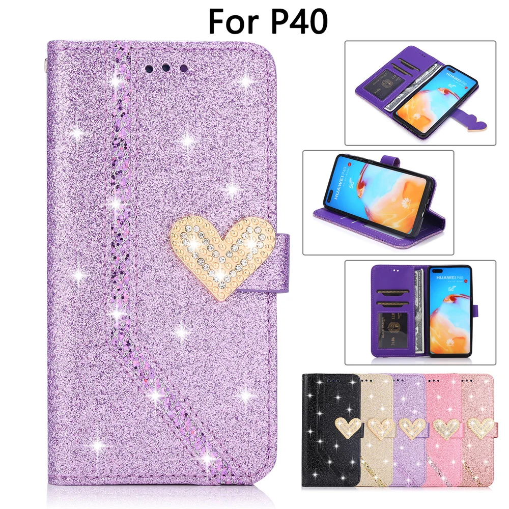 

For Huawei P20 P20Pro P20Lite P30 P30Pro P30Lite P40 P40Pro P40Lite Case Glitter PU Leather Holder Stand Phone Cover