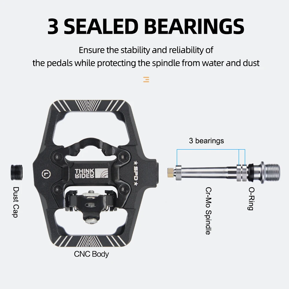 ThinkRider Bicycle Lock Pedal 2 In 1  With Free Cleat For SPD System MTB Road Aluminum Anti-slip Sealed Bearing Lock Accessories