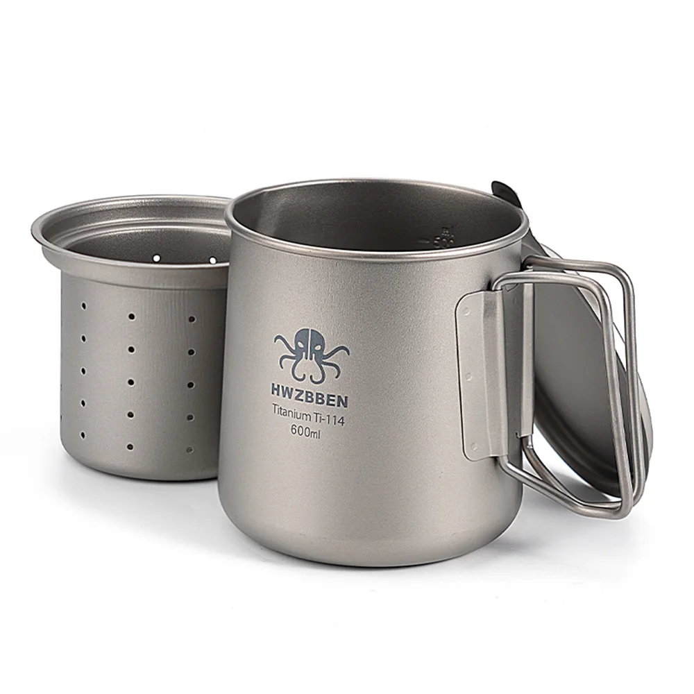 

Титановая чайная чашка 600 мл со складной ручкой, чайная кружка для кемпинга, походов, пикника с чайным ситечком, посуда