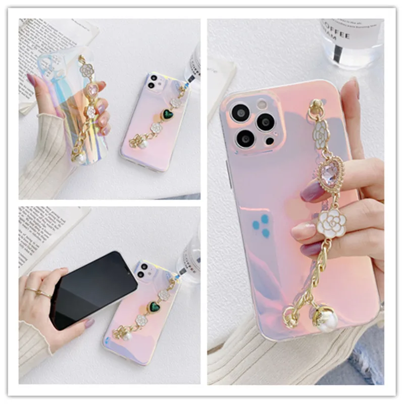 

Fashion Diamond Wristband Chain Discoloration Protective shell Phone Case For iPhone 12 13 MiNi 11 Pro Max XSMAX XR X 8 7 6 Plus