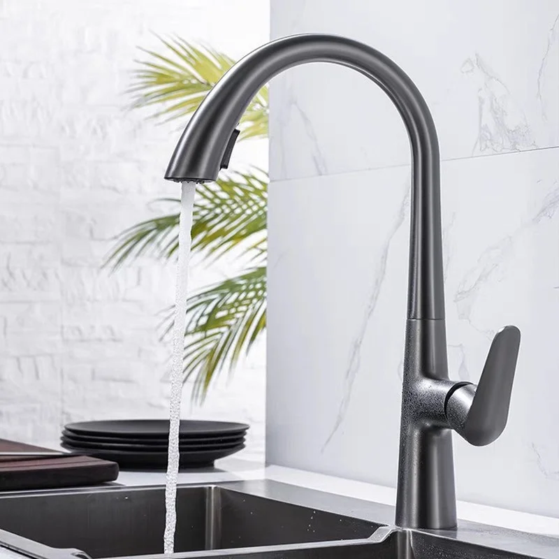 

Kitchen Faucet New Style Brass Plating Gun Gray Black Kitchen Rotating Swan Pull Faucet