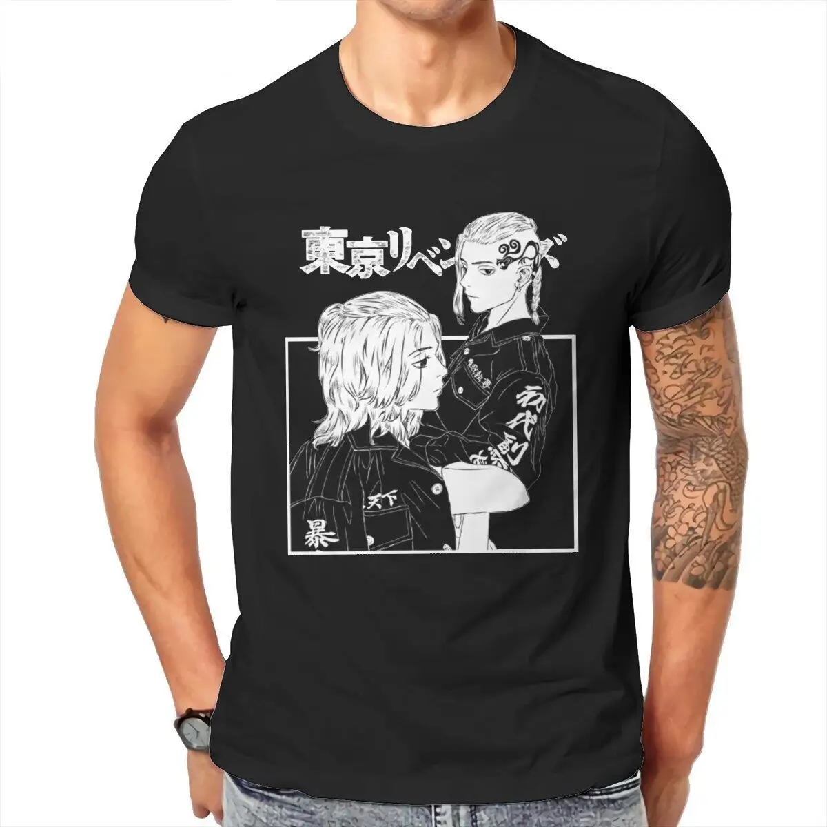 Men T-Shirts Mikey Draken Manga Funny Pure Cotton Tees Short Sleeve Japanese Anime Tokyo Revengers T Shirt Tops Plus Size