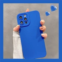 fashionable bright blue soft silicone phone case for iphone 13 11 12 pro max xs x xr 7 8 plus se candy color tide frosted cover