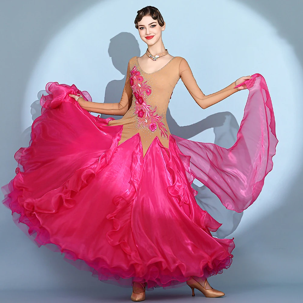 Женское бальное платье Waltz с длинным рукавом элегантное красное V-образным