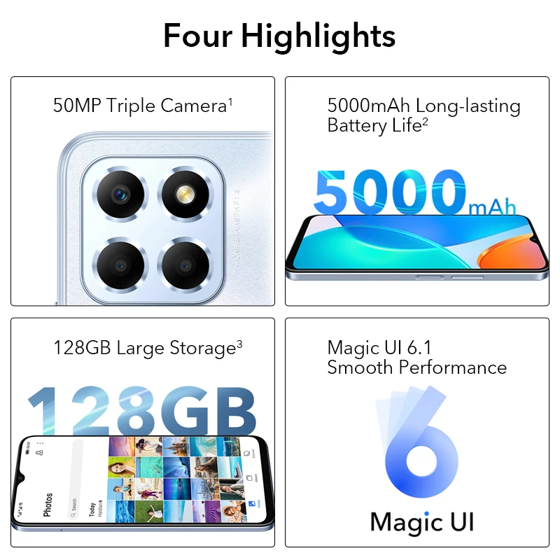 Kup Globalna Wersja HONOR X6 X6S Smartphone 6.5 Cali Wyświetlacz 5000mAh Duża Bateria 50MP Potrójny Aparat Doładowania Telefonu Komórkowego