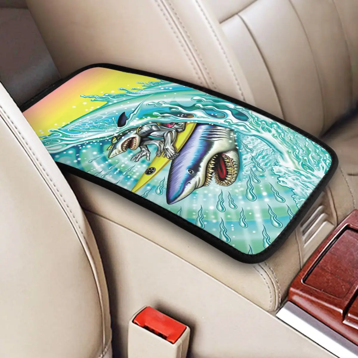 

Shark Car Accessories Car Handrail Box Cushion Custom Print Non-slip Car Armrest Cover