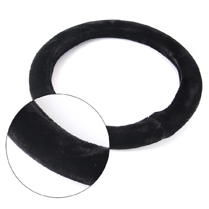 

1pc Plush Steering Wheel Cover Special Design Winter Grips Fashionale Universal Size Black/Grey Car Decoration Accessories