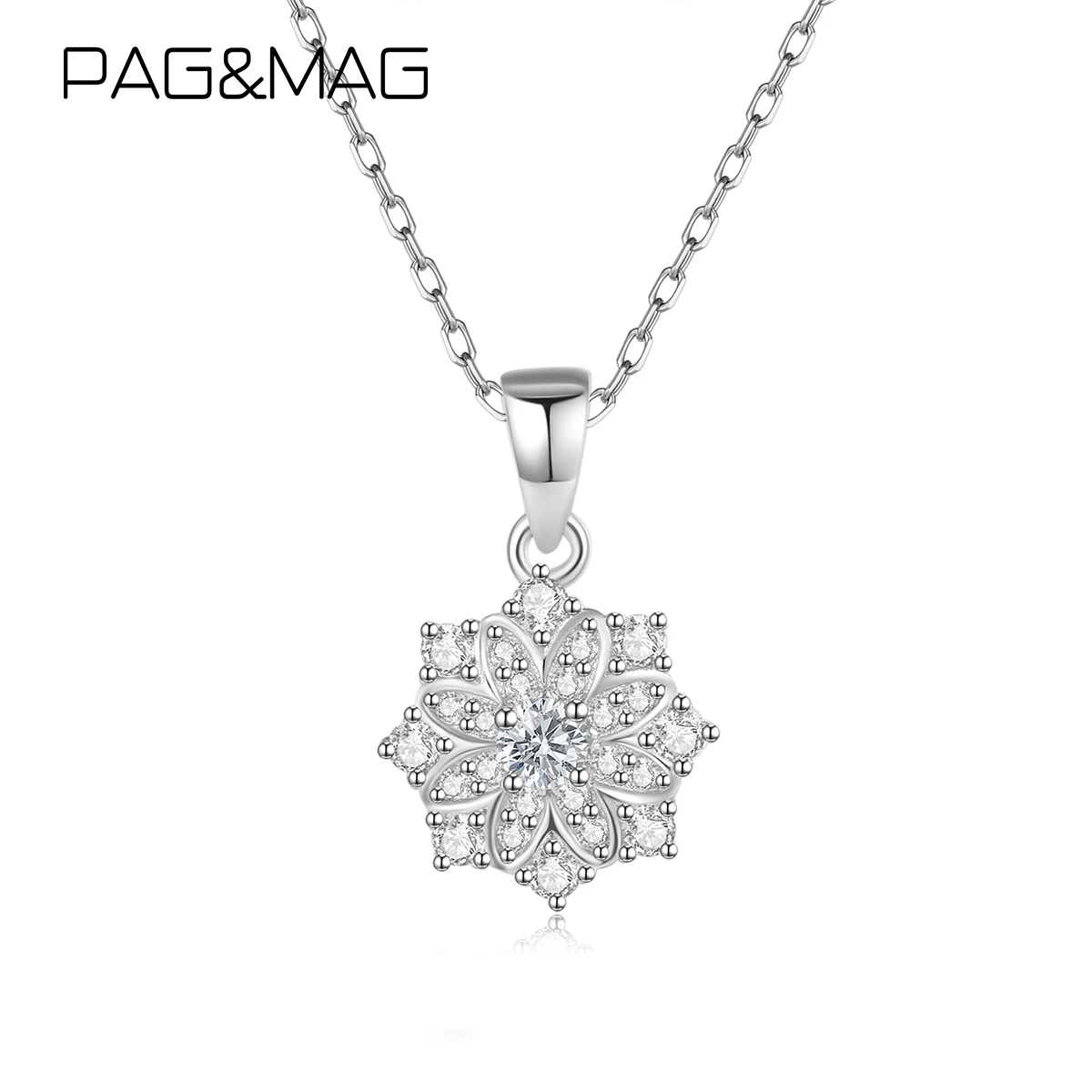 

PAG&MAG Snowflake Necklace 925 Sterling Silver Pendant For Girl Party Tiny Cubic Zirconia Flower Bridal Wedding Fine Jewelry
