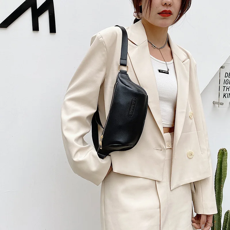 

Women's Bag Trend 2022 Waist Belt Bag Bananas Shoulder Bags Pure Color Leather Designer Chest Bag Female Handbag Shopper Purse
